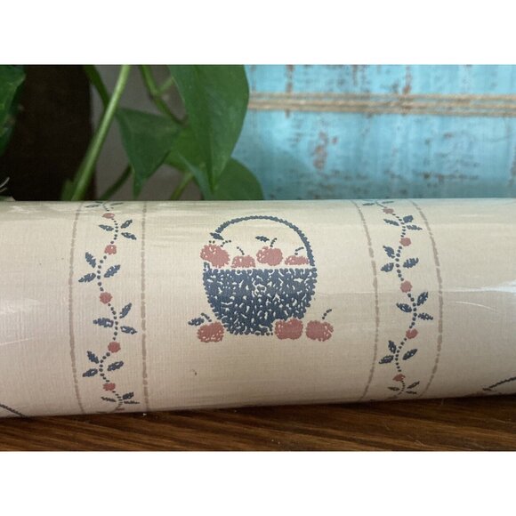 Vintage 80s Collins & Aikman Wallcovering Rolls Apple Basket Wallpaper 7847002 - Picture 3 of 7